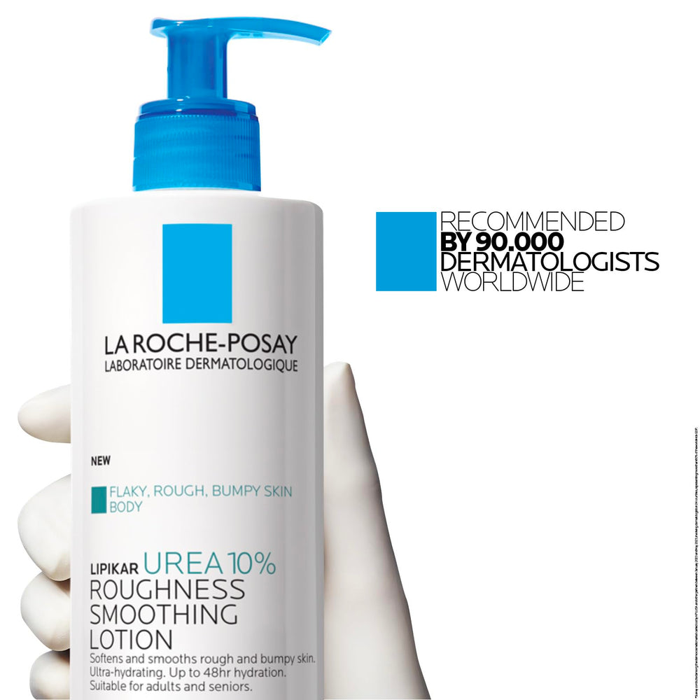 La Roche-Posay persona mayor aplicando loción, confort y cuidado para envejecimiento