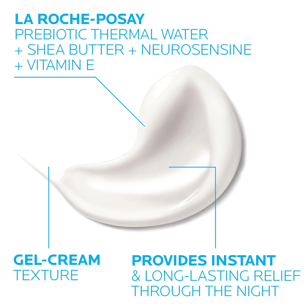 La Roche-Posay open jar showing gel-cream texture for lightweight overnight hydration