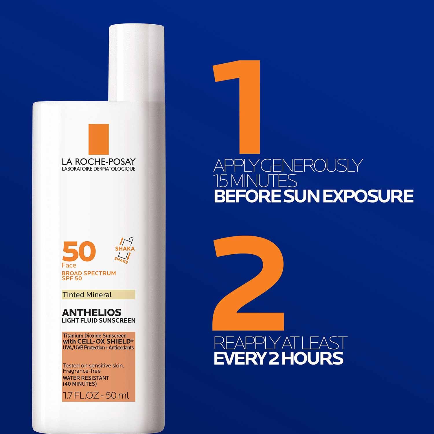 La Roche-Posay travel size in a pouch highlighting on-the-go protection benefit