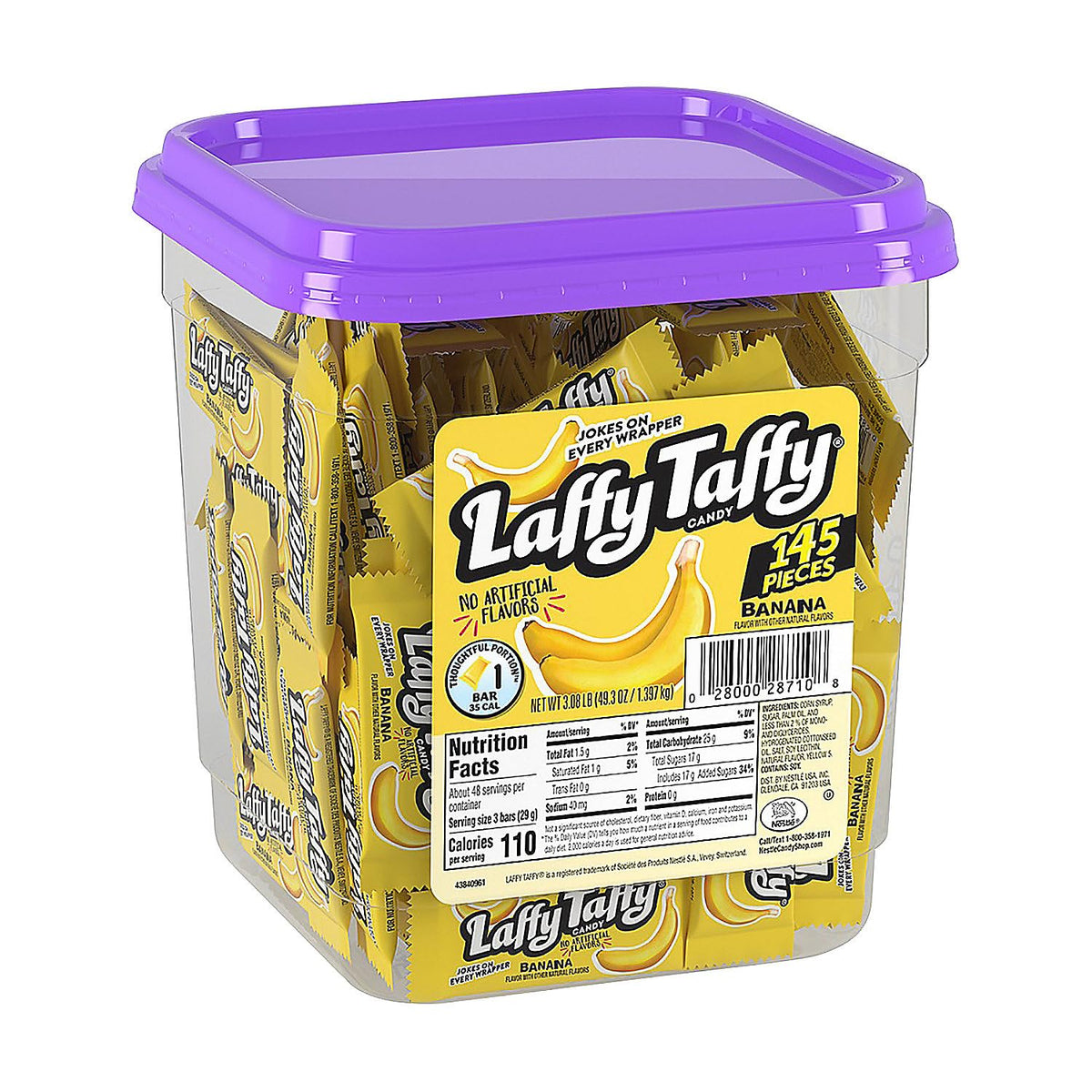 Laffy Taffy bote frontal mostrando 145 mini barras, fácil para compartir