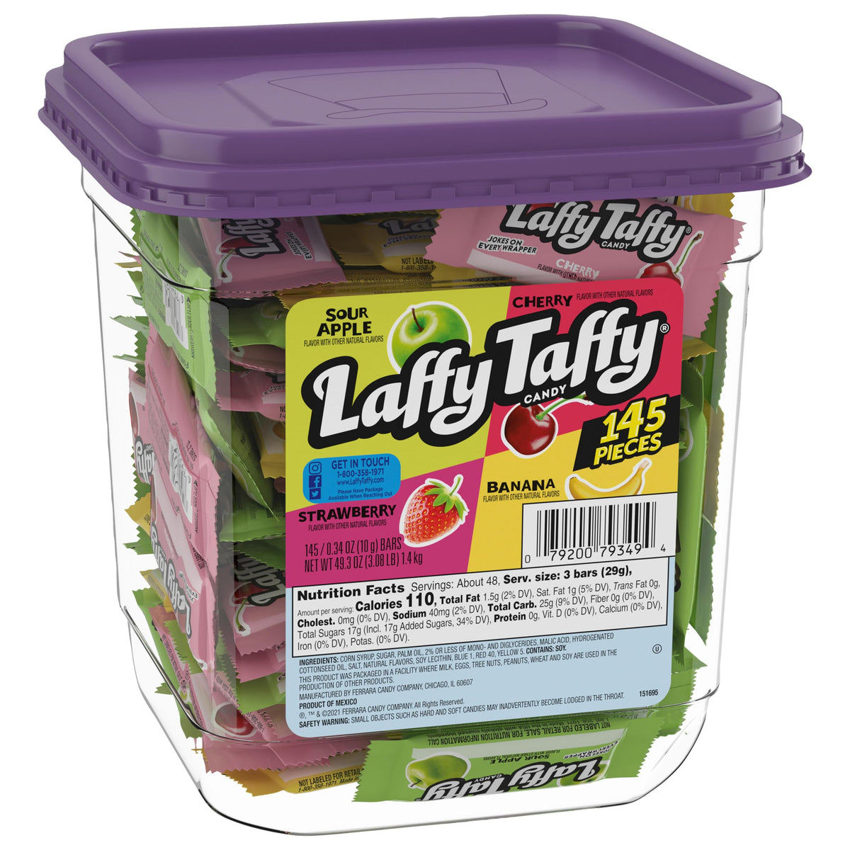 Laffy Taffy bote frontal con 145 mini barras, ideal para compartir