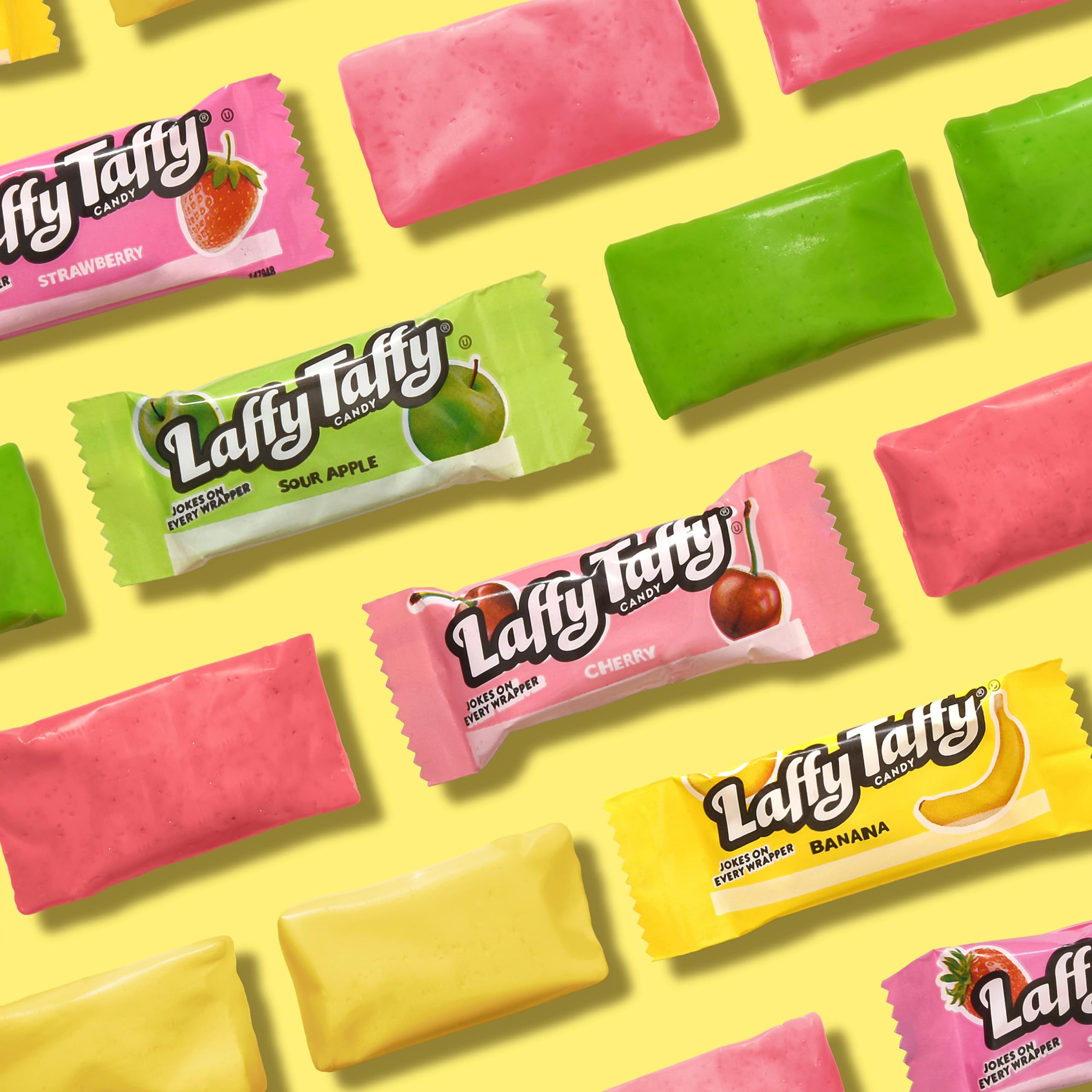 Laffy Taffy mini barras sin envolver mostrando textura elástica y color