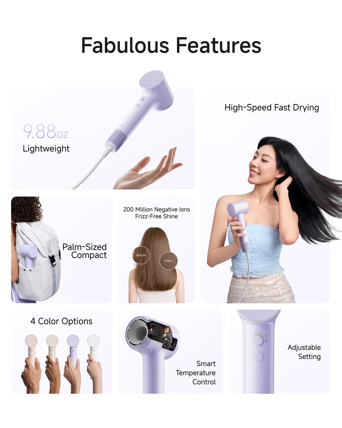 Laifen drying wet hair demonstrating fast-dry performance and smoother results
