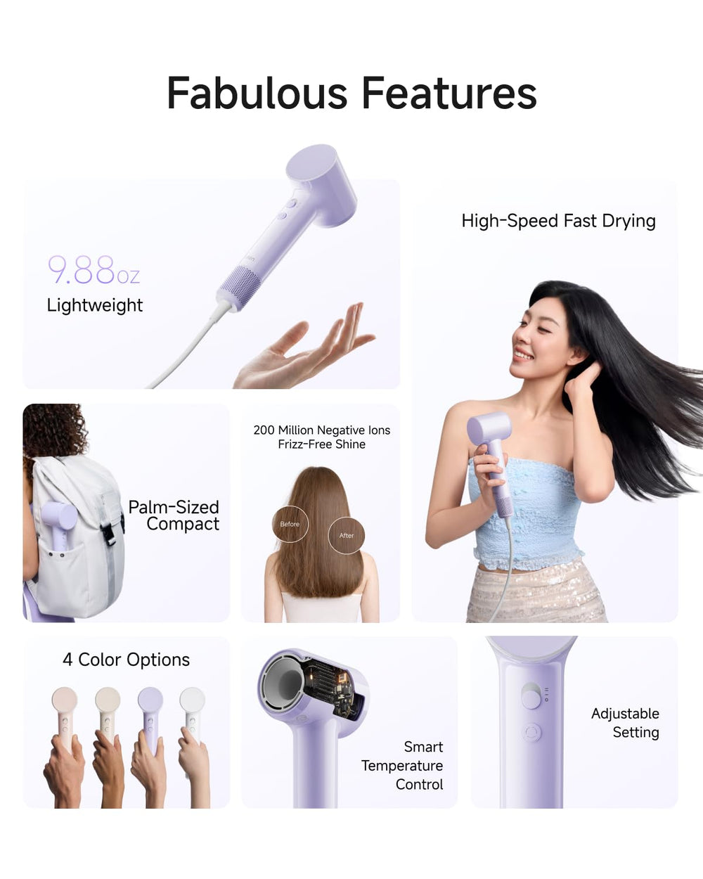 Laifen drying wet hair demonstrating fast-dry performance and smoother results