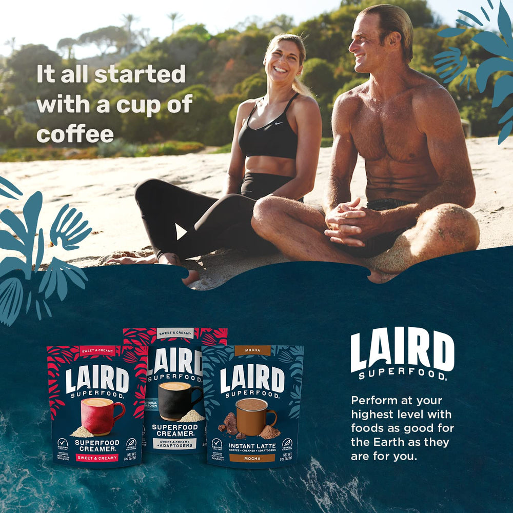 Laird Superfood etiqueta con lista de ingredientes y datos nutricionales
