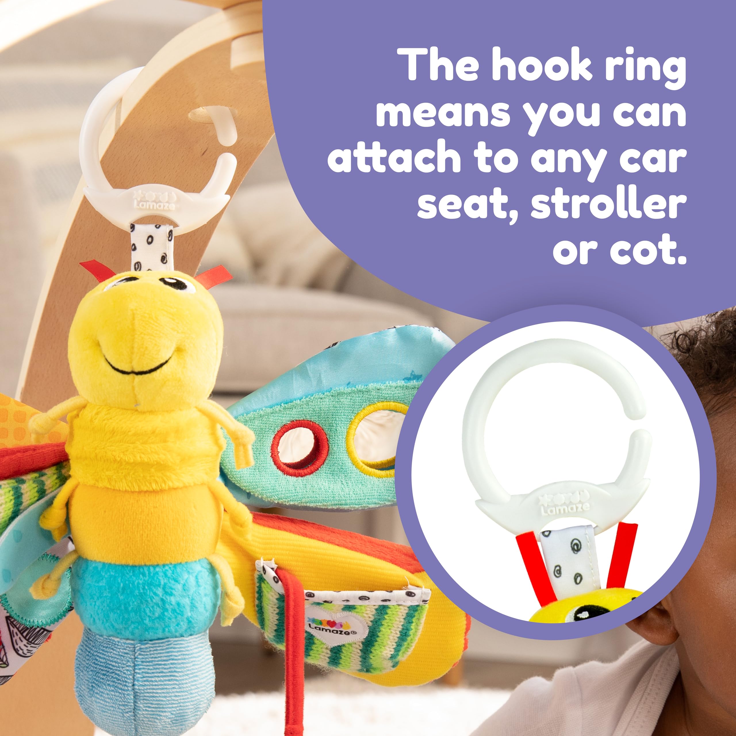 Lamaze Freddie sujeto con clip en cochecito para entretenimiento en movimiento