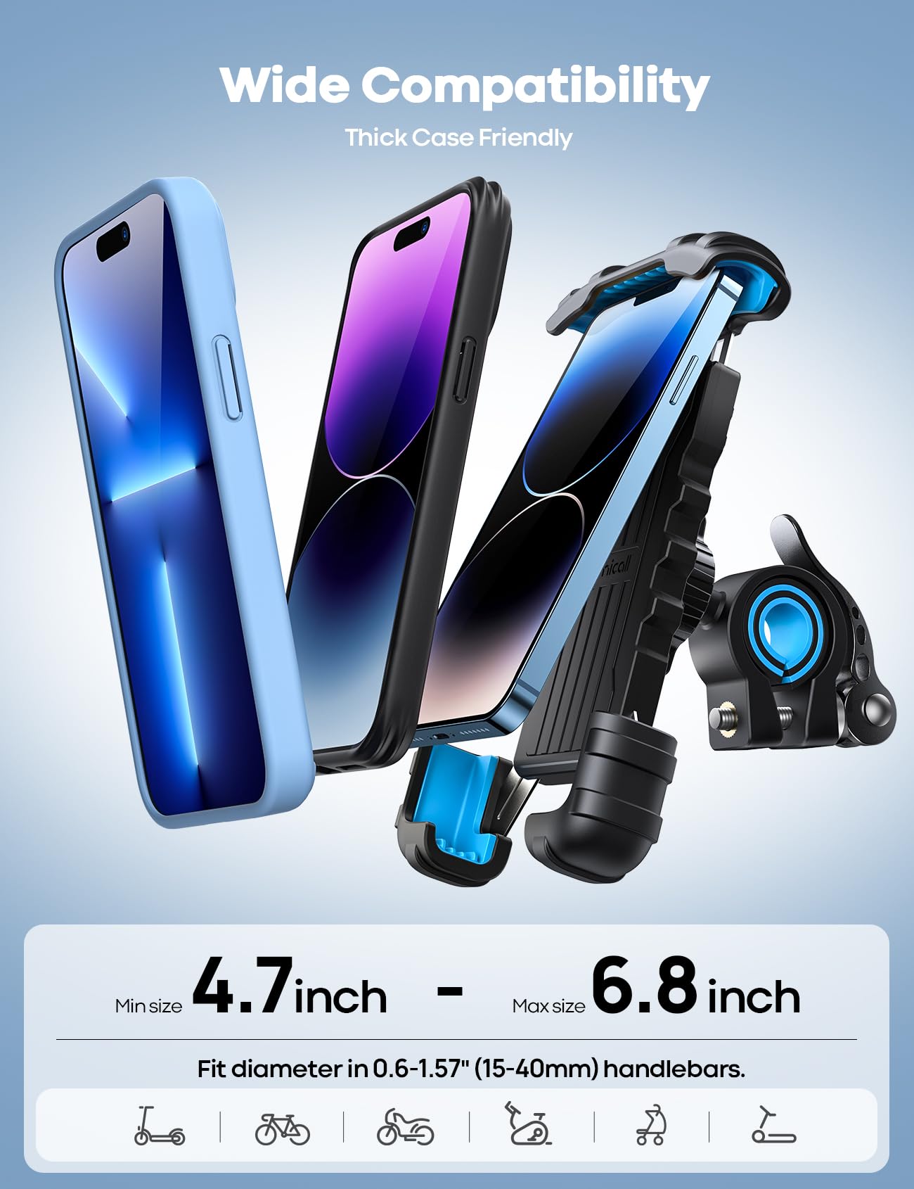 Lamicall comparación de tamaño con un teléfono para confirmar compatibilidad de 4.7-6.8"