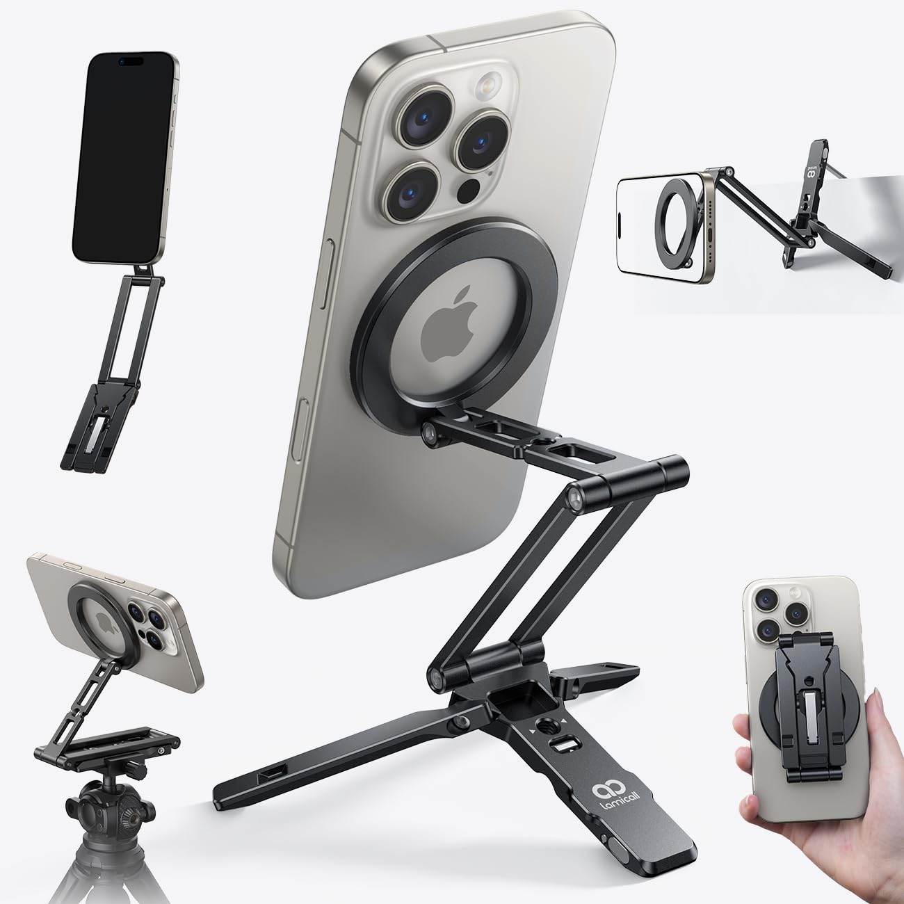 Lamicall front view showing compact tripod and stable stance for travel