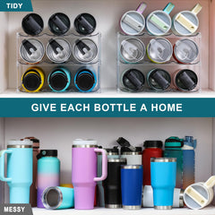 LANDNEOO en uso sobre encimera de cocina organizando grandes tumbler y botellas