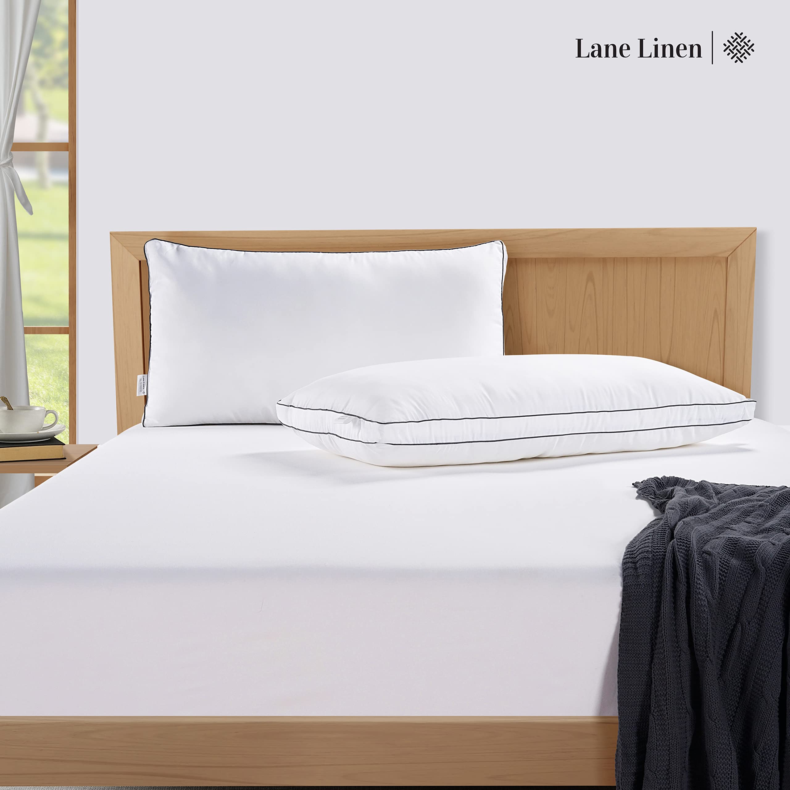 LANE LINEN etiqueta de cuidados mostrando instrucciones de lavado y secado para mantenimiento