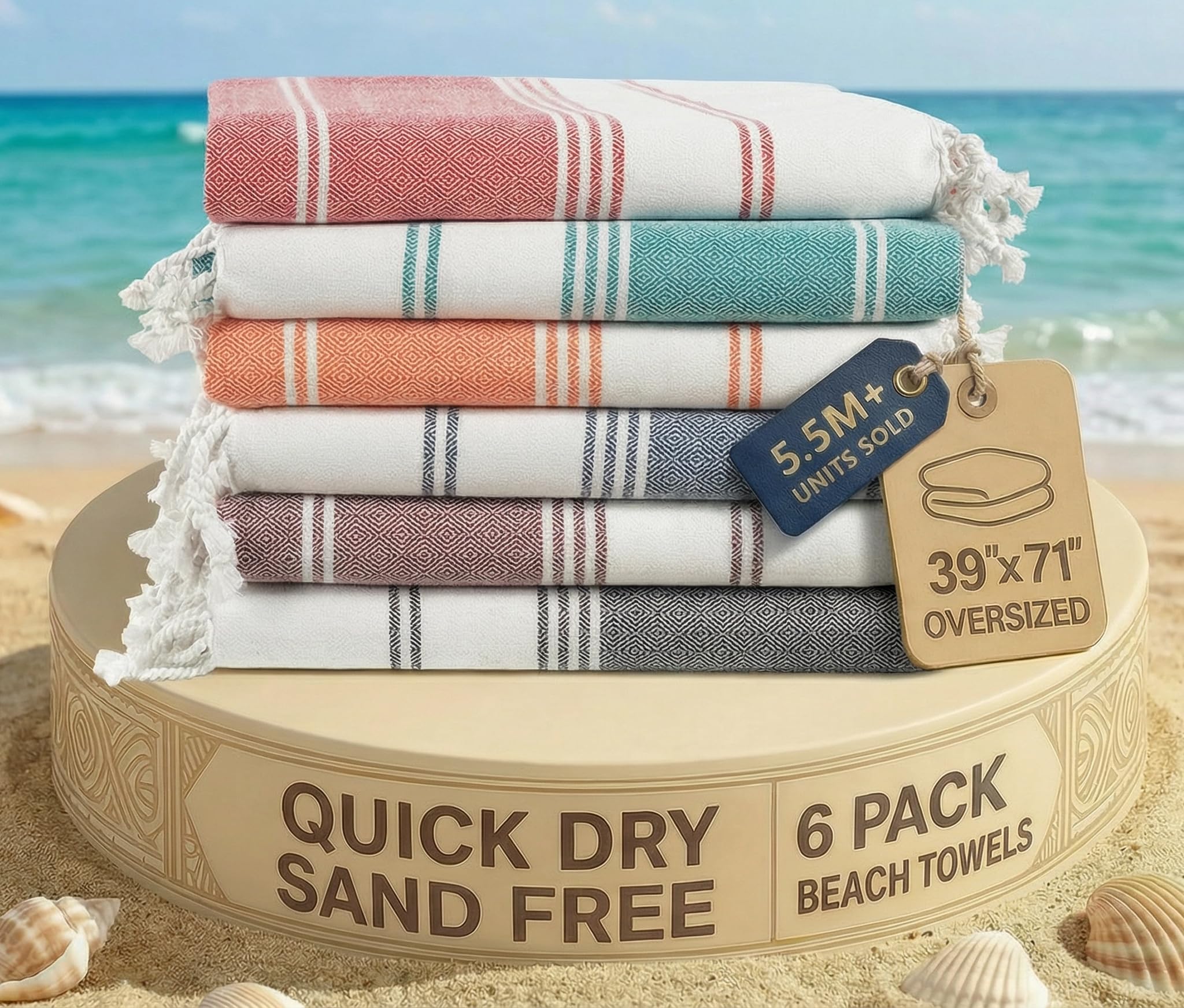 LANE LINEN pack de seis toallas oversize con colores variados y comodidad instantánea