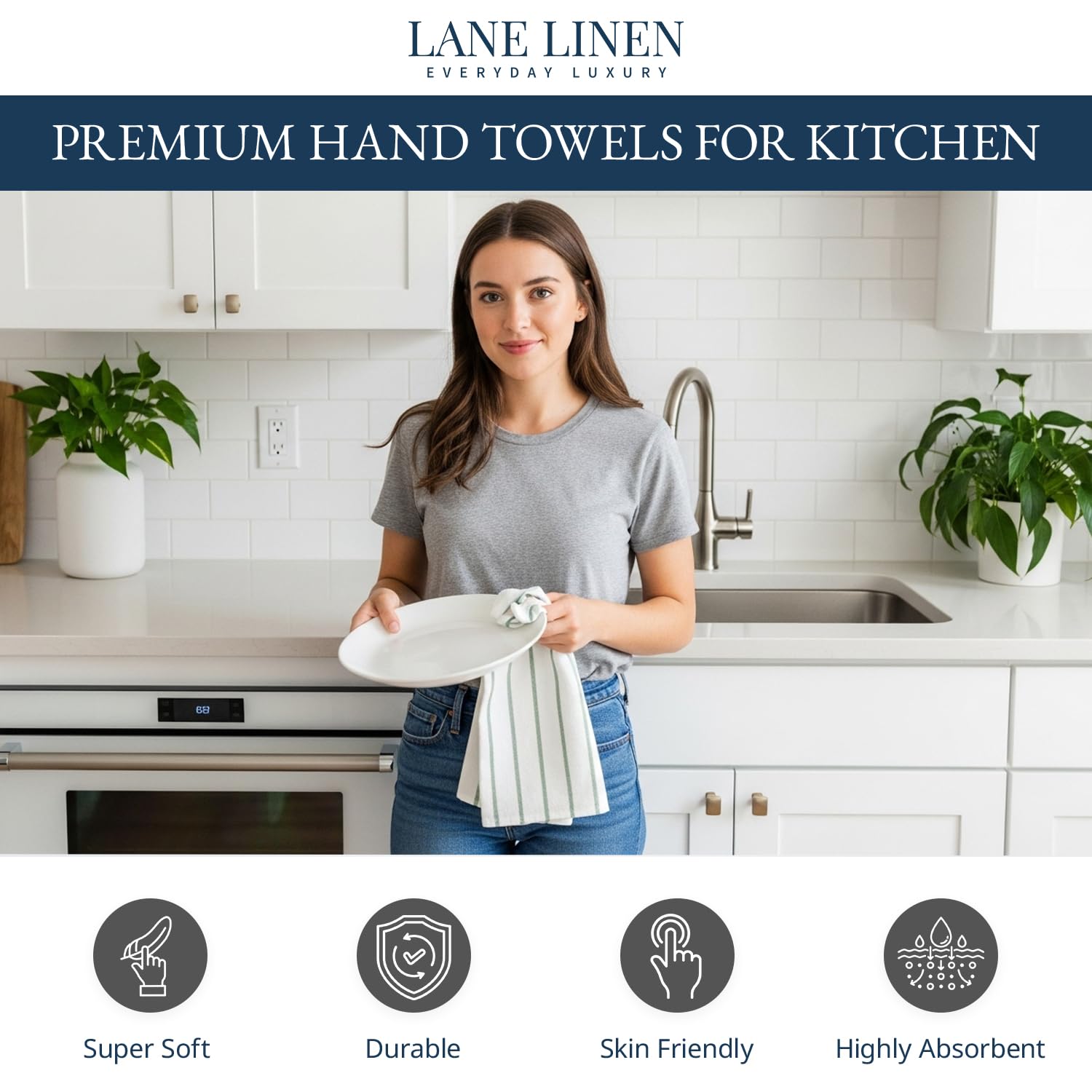 LANE LINEN textura de algodón en primer plano que muestra absorción y durabilidad