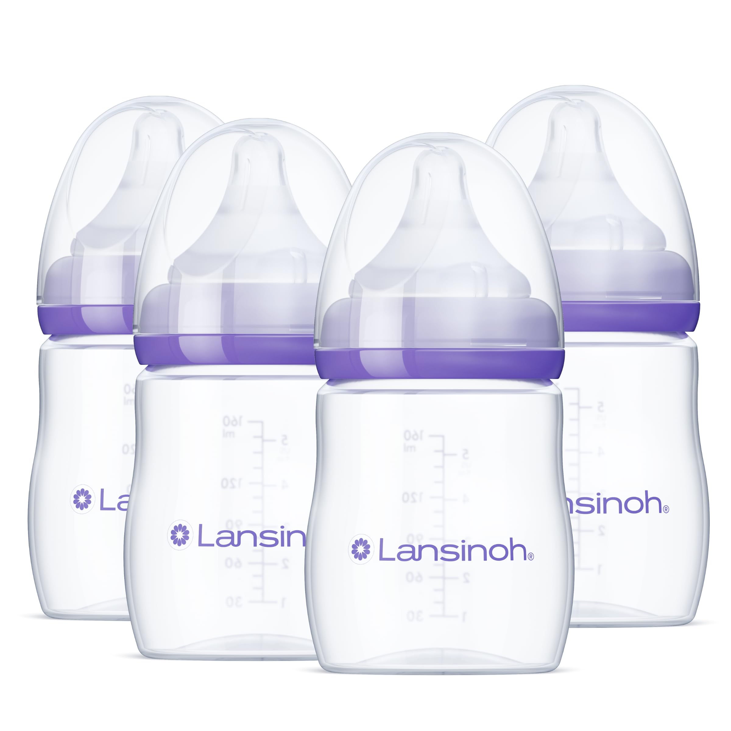 Lansinoh paquete frontal de 4 biberones muestra practicidad para padres