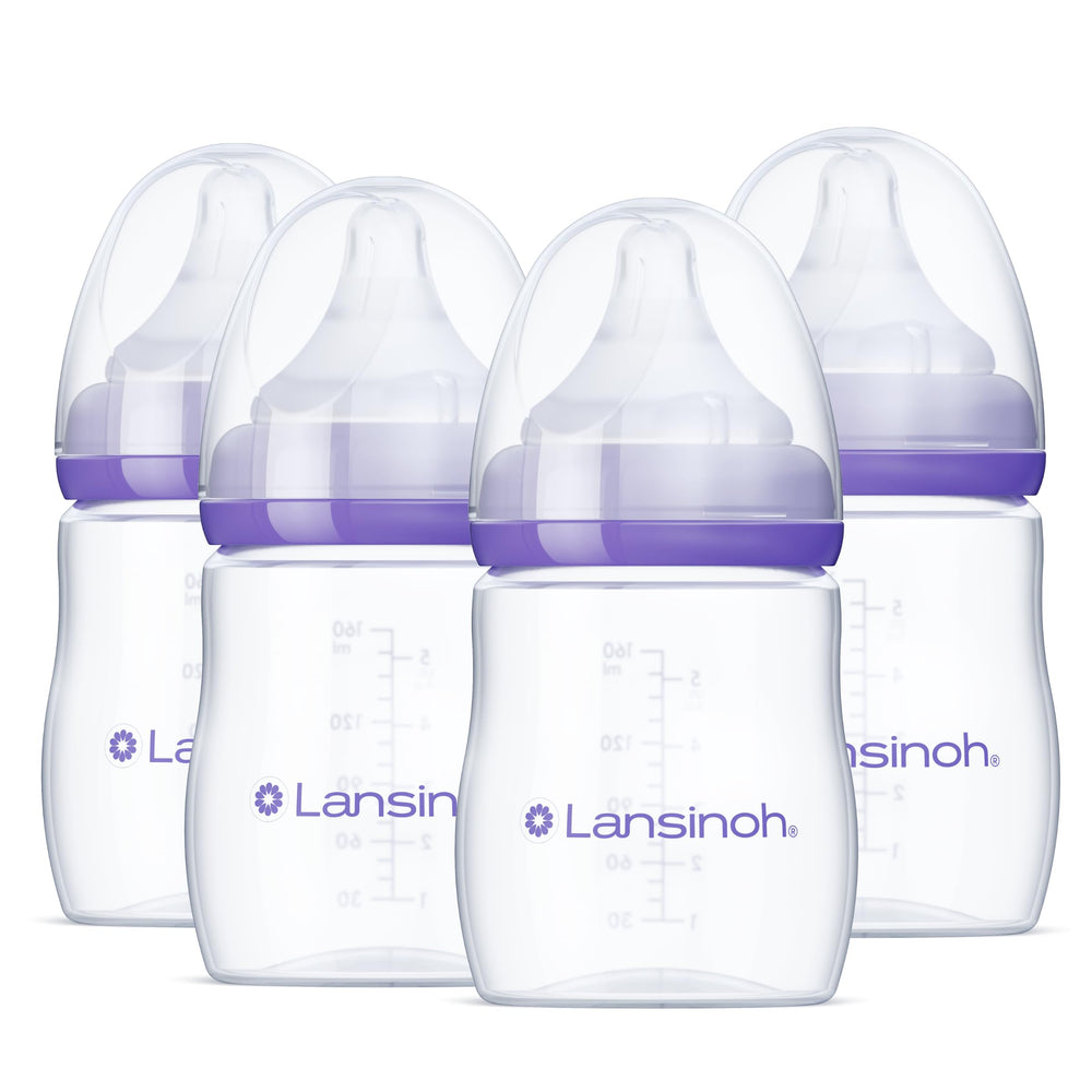 Lansinoh paquete frontal de 4 biberones muestra practicidad para padres