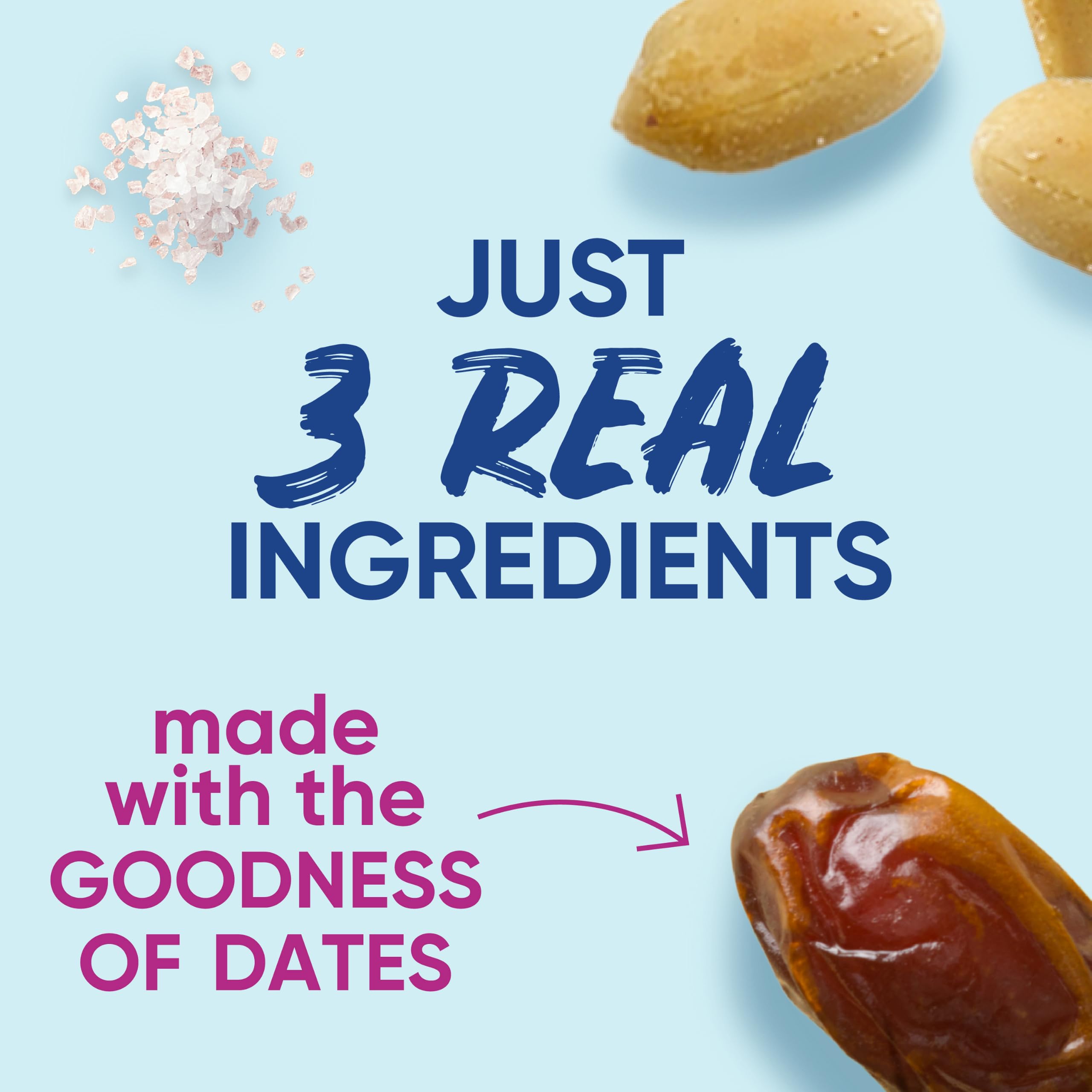 LÄRABAR pila de dátiles y cacahuates que ilustran ingredientes reales