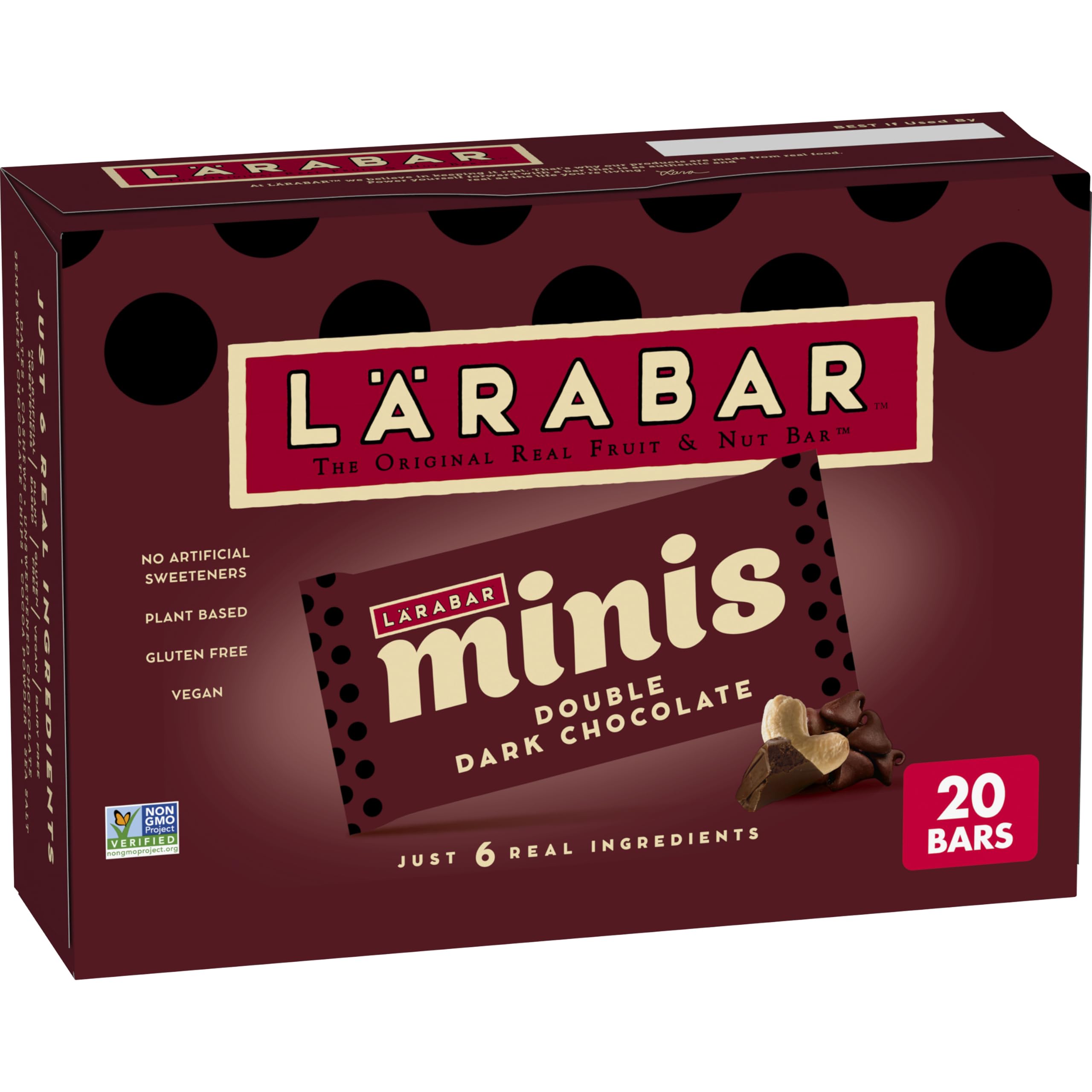 LÄRABAR frente del empaque mostrando mini barritas y beneficios portátiles