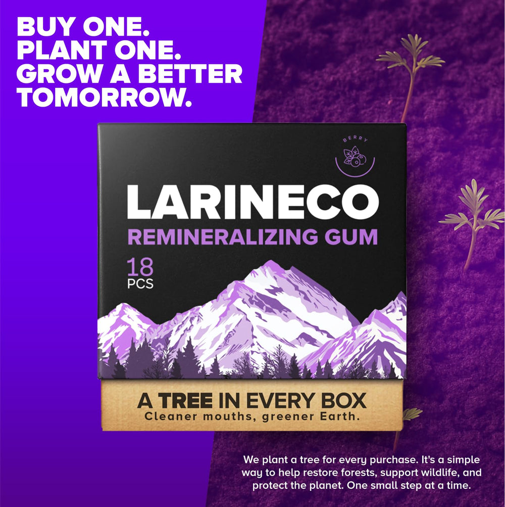 Larine co gum in a travel pouch illustrating eco-conscious oral care on the go