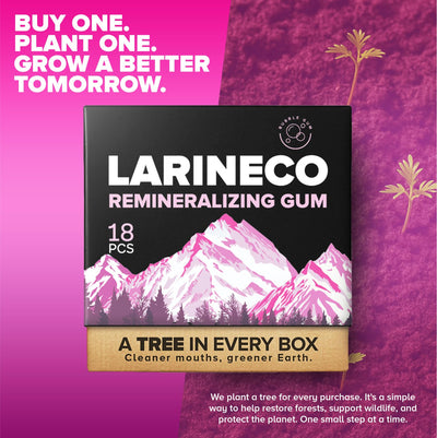 Larine co chicle gum base visual representing biodegradable eco-benefit