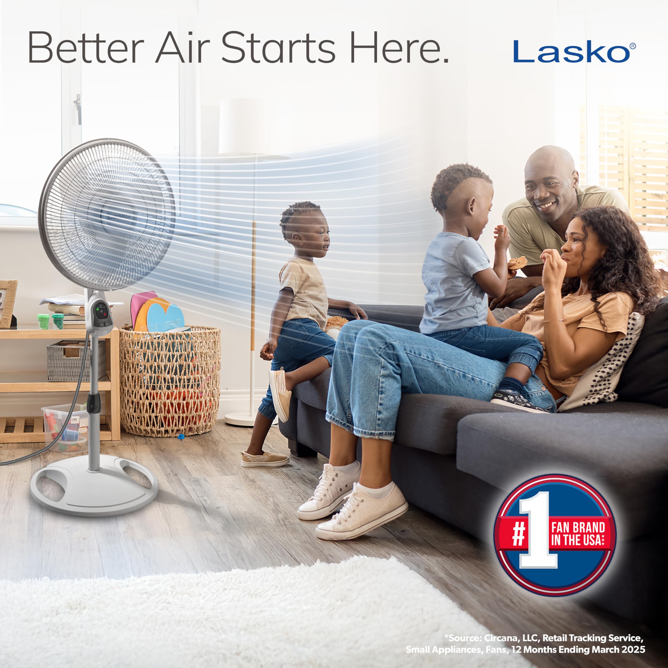 Lasko detalle de aspas 16 pulgadas mostrando flujo potente y alcance