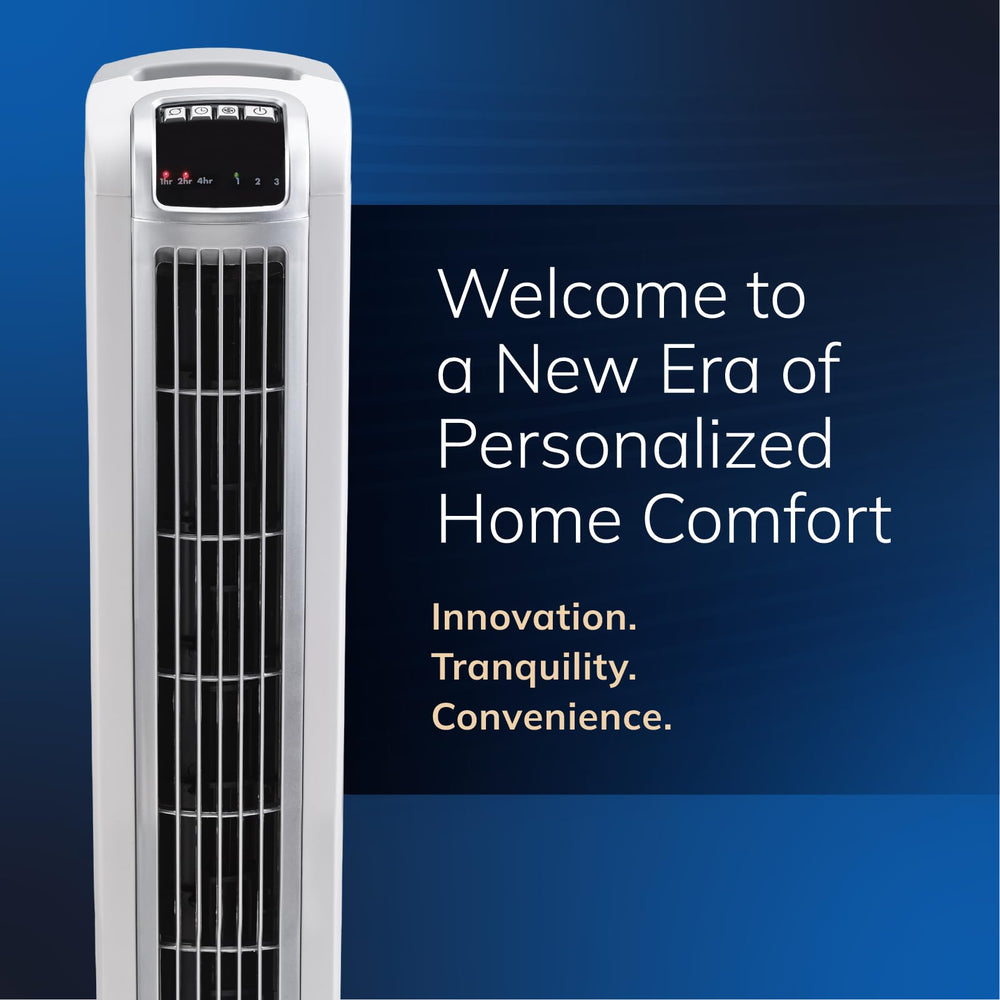 Lasko fan next to chair to show 36 inch height and room scale benefit