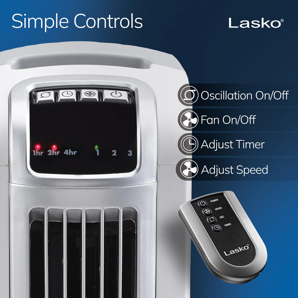 Lasko fan side profile highlighting space-saving slim design advantage