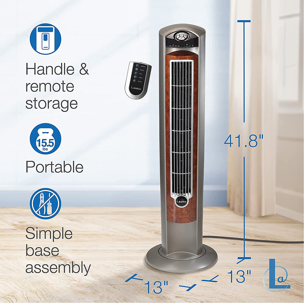 Lasko tower fan grill close-up showing bladeless texture for even breeze