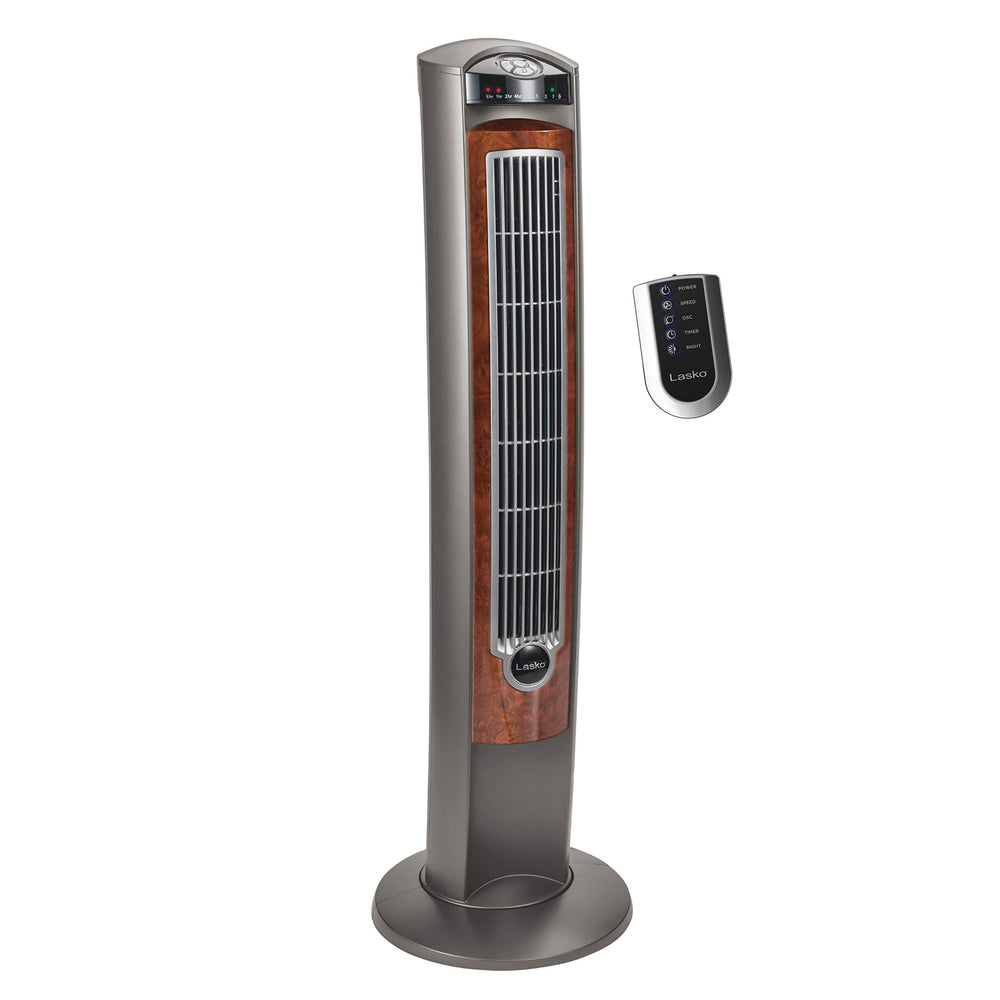 Lasko tower fan front view showing slim profile and steady airflow benefits