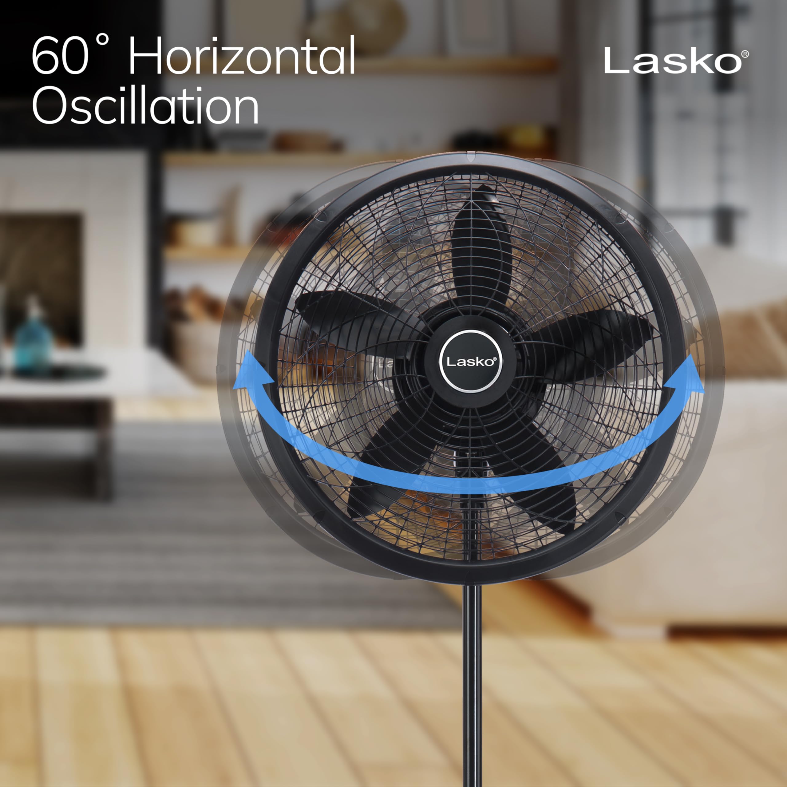 Lasko ventilador en uso en sala proporcionando flujo de aire constante