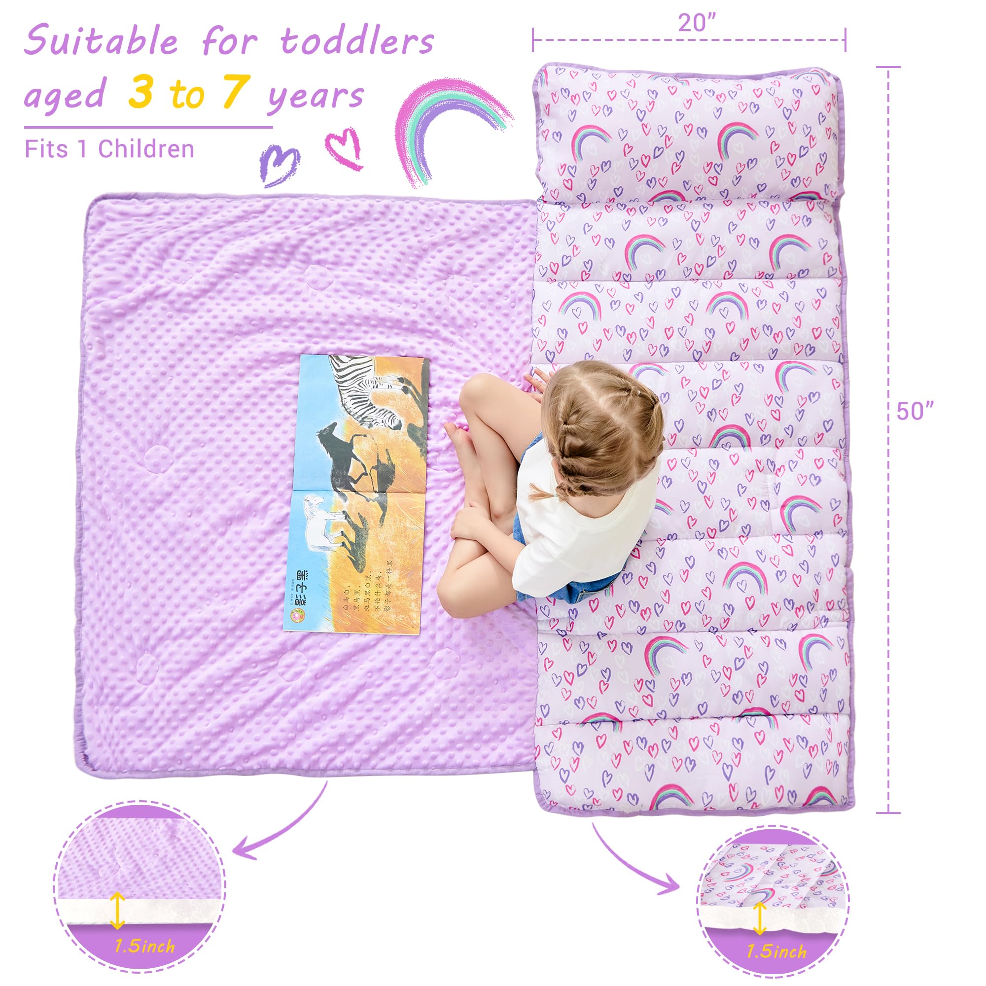 lasoftan almohada extraíble colocada junto a la colchoneta para fácil lavado