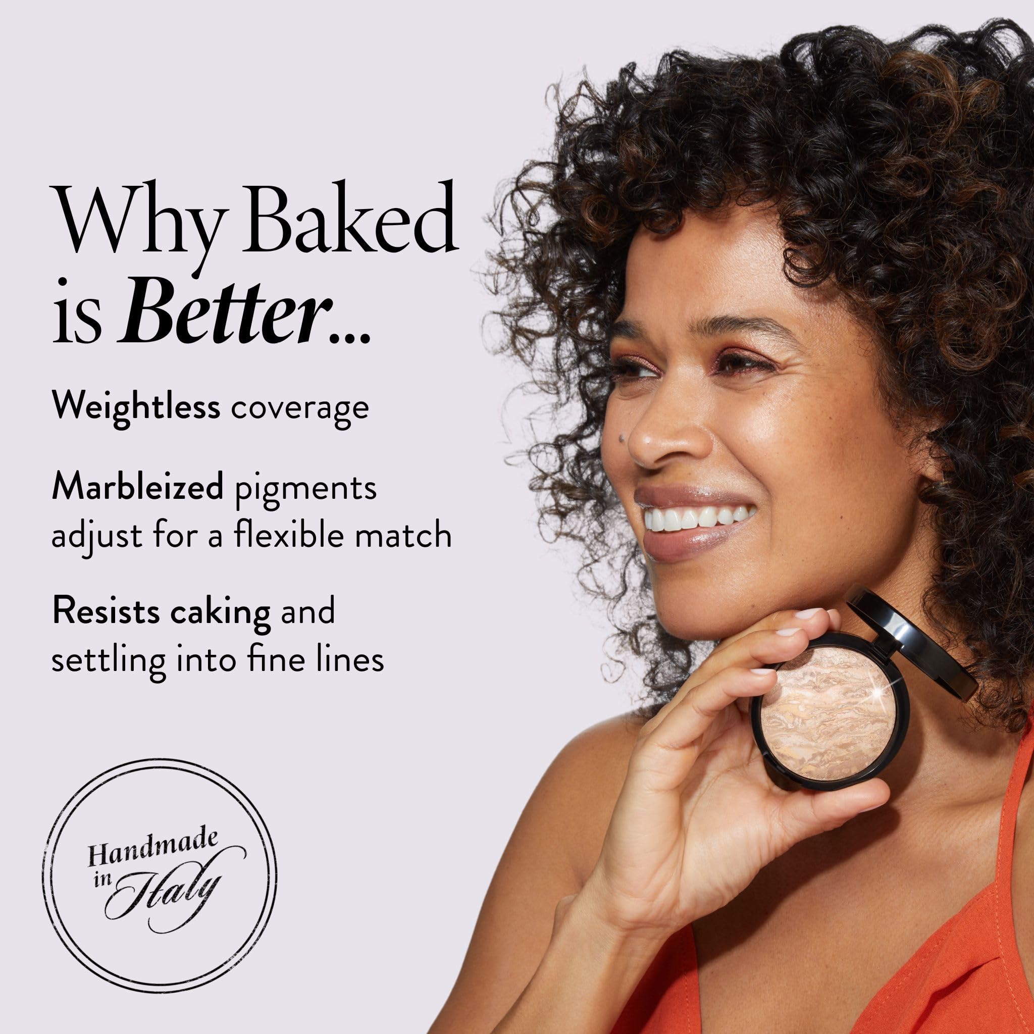 LAURA GELLER brush applying powder to cheek for natural satin glow