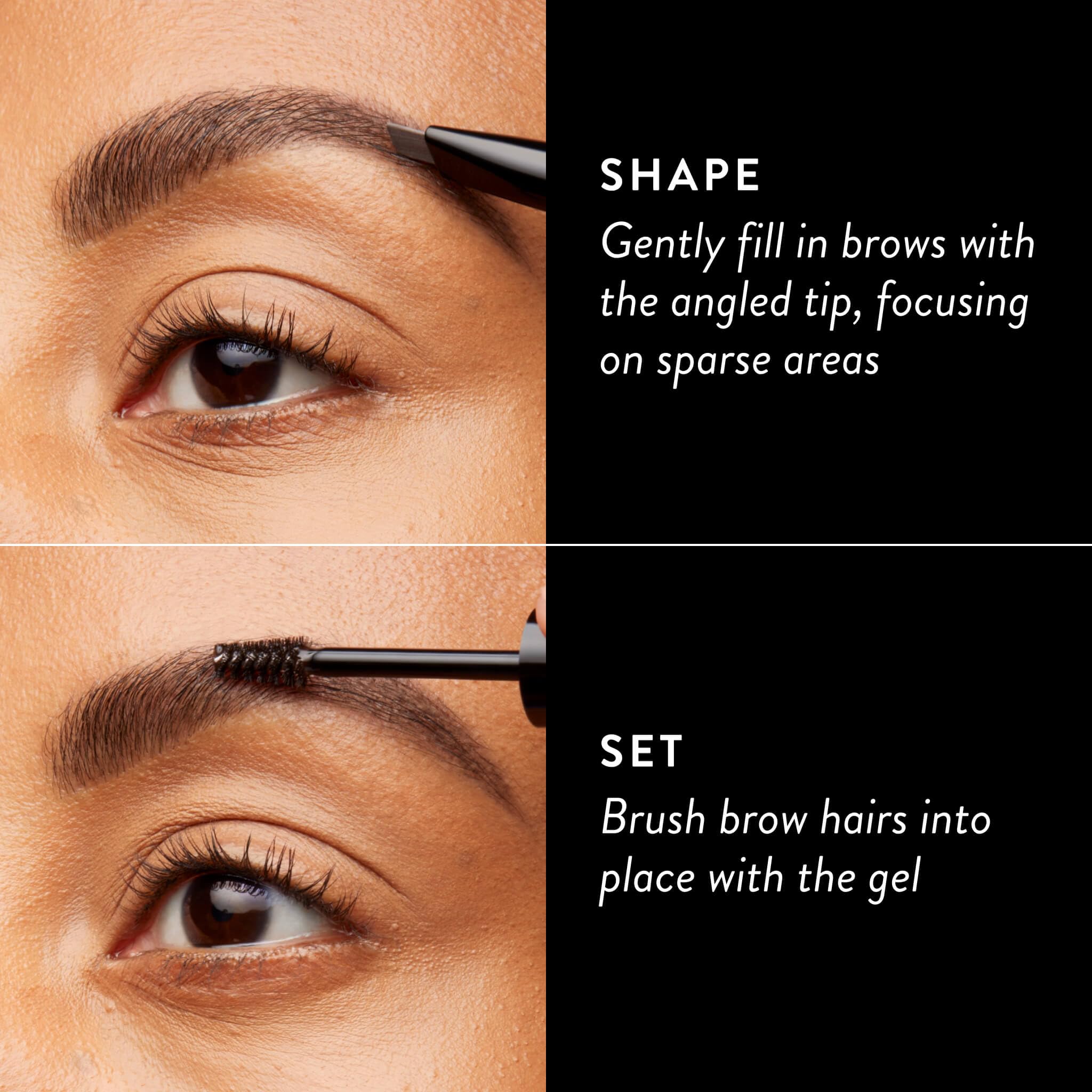 LAURA GELLER model applying pencil and gel for quick, natural shaping