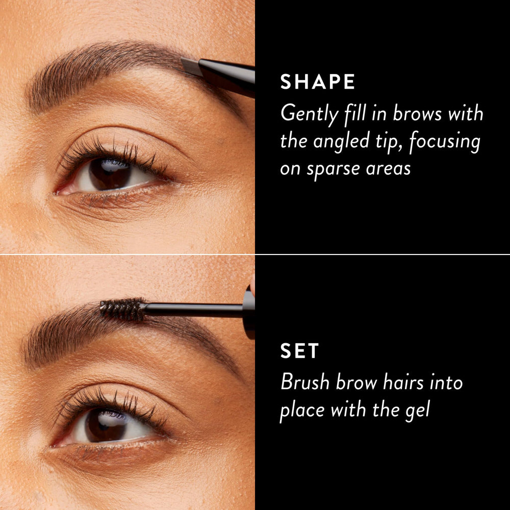 LAURA GELLER model applying pencil and gel for quick, natural shaping
