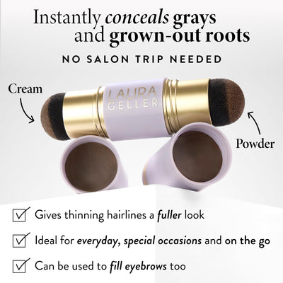 LAURA GELLER cream applicator tip close-up for precise root and brow coverage