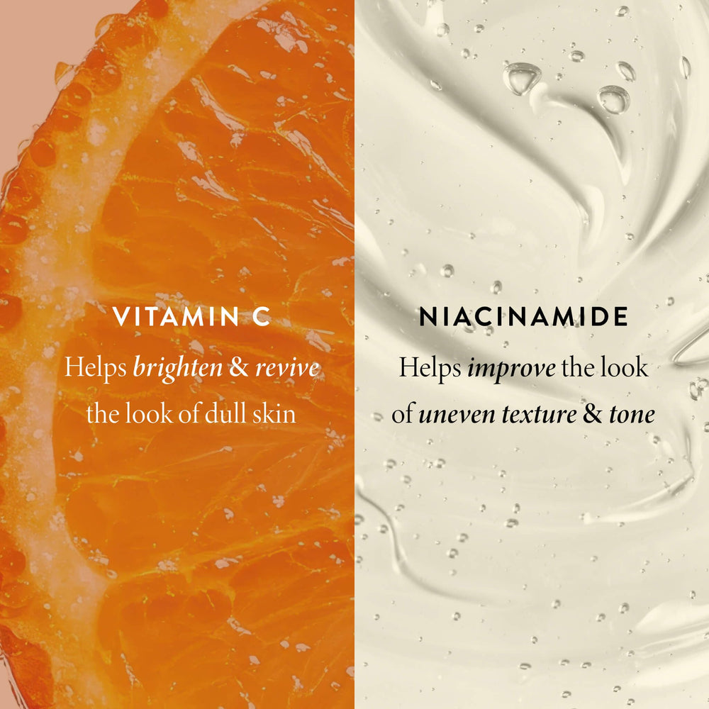 LAURA GELLER primer junto a representación de vitamina C y niacinamida que refuerza beneficio