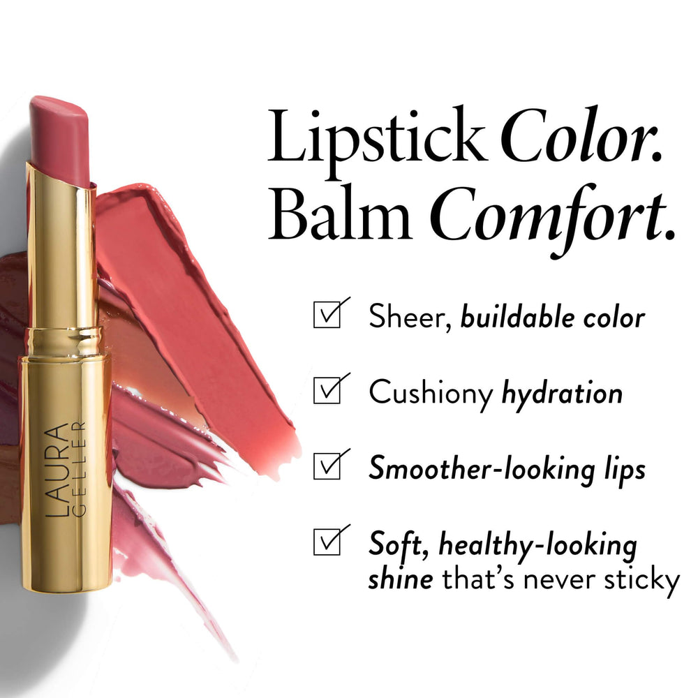LAURA GELLER balm cap off twist-up showing easy application and benefit