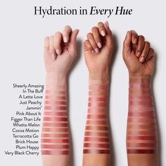 LAURA GELLER lip swatch single swipe showing sheer plum tint benefit