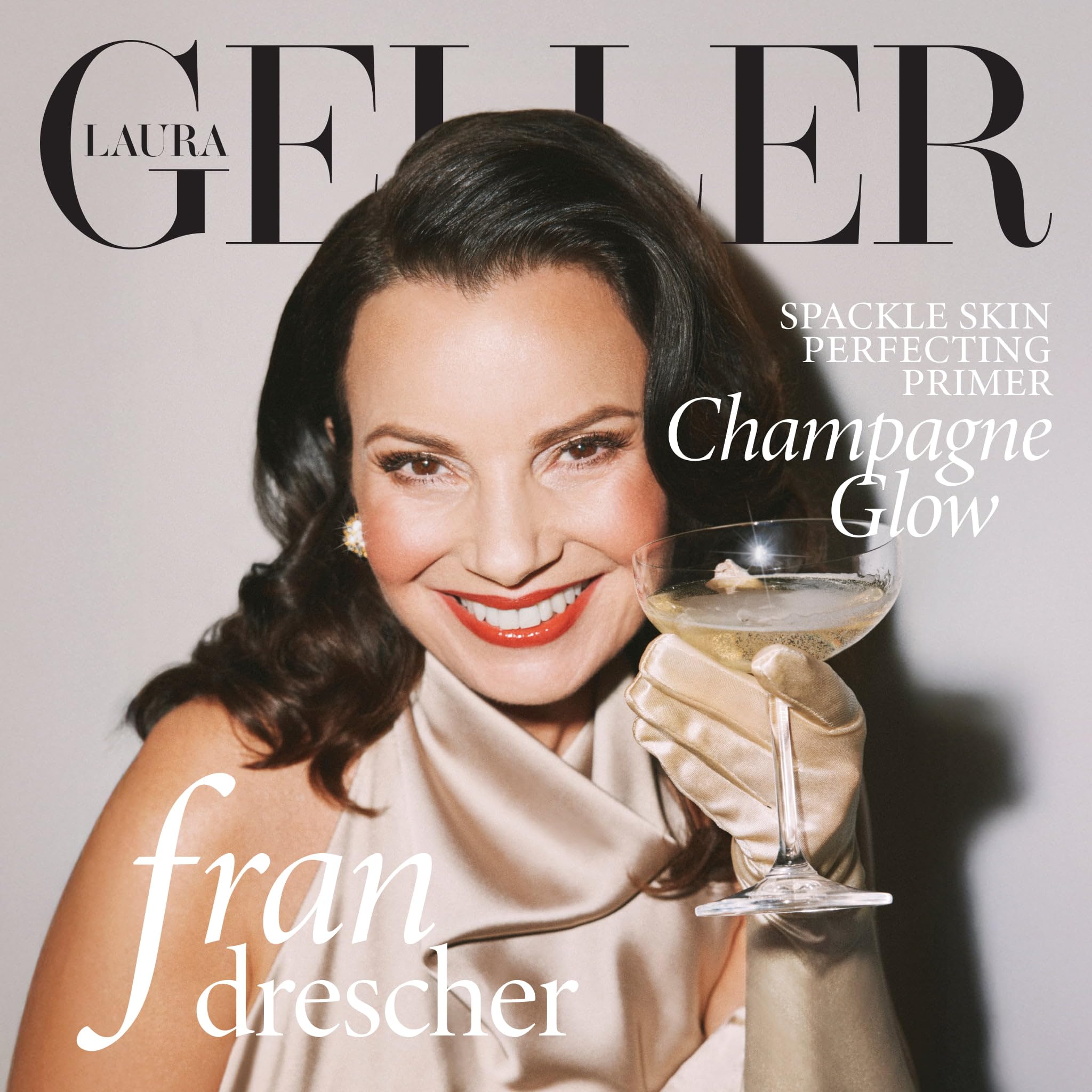 LAURA GELLER piel con prebase sola mostrando brillo champagne y aspecto sano
