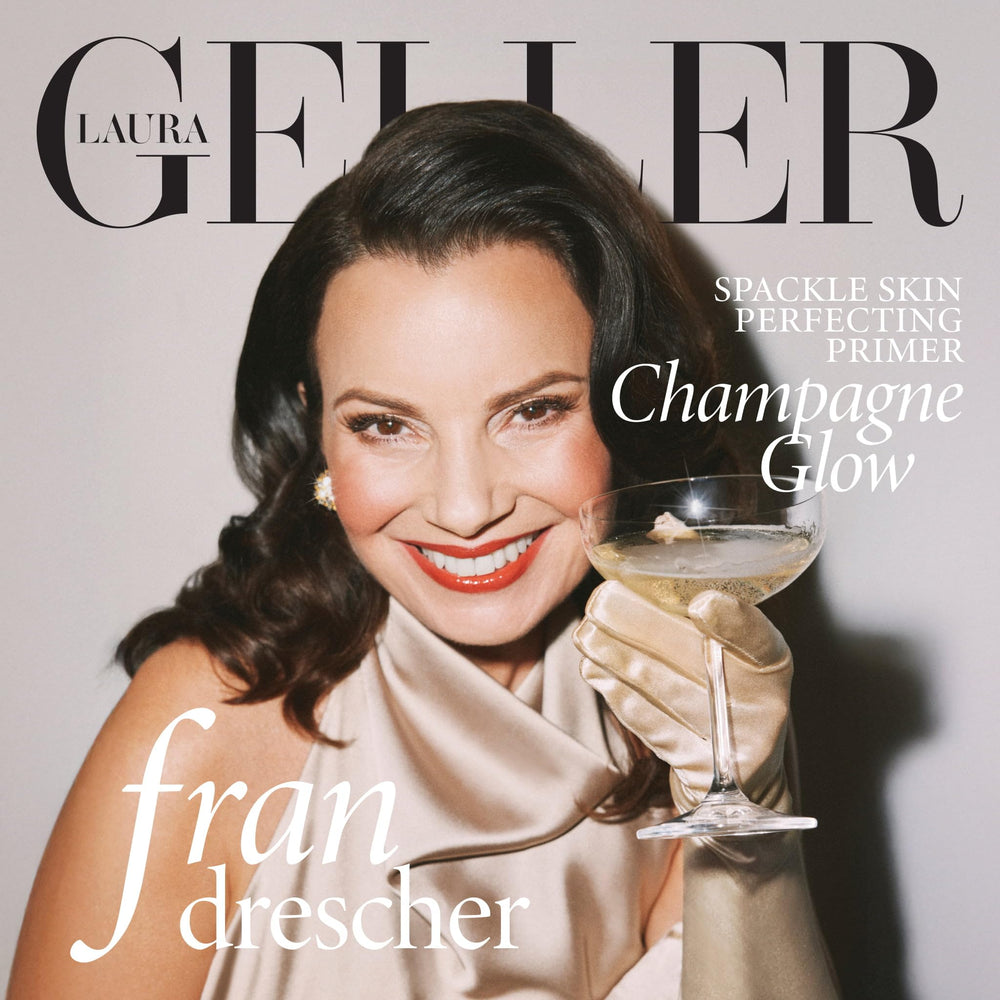 LAURA GELLER piel con prebase sola mostrando brillo champagne y aspecto sano