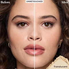 Laura Mercier open jar with powder visible, highlighting ultra-fine texture benefit
