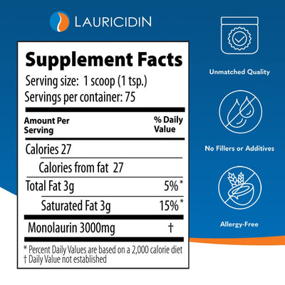 Lauricidin con ingredientes naturales sobre mesa, imagen de origen vegetal