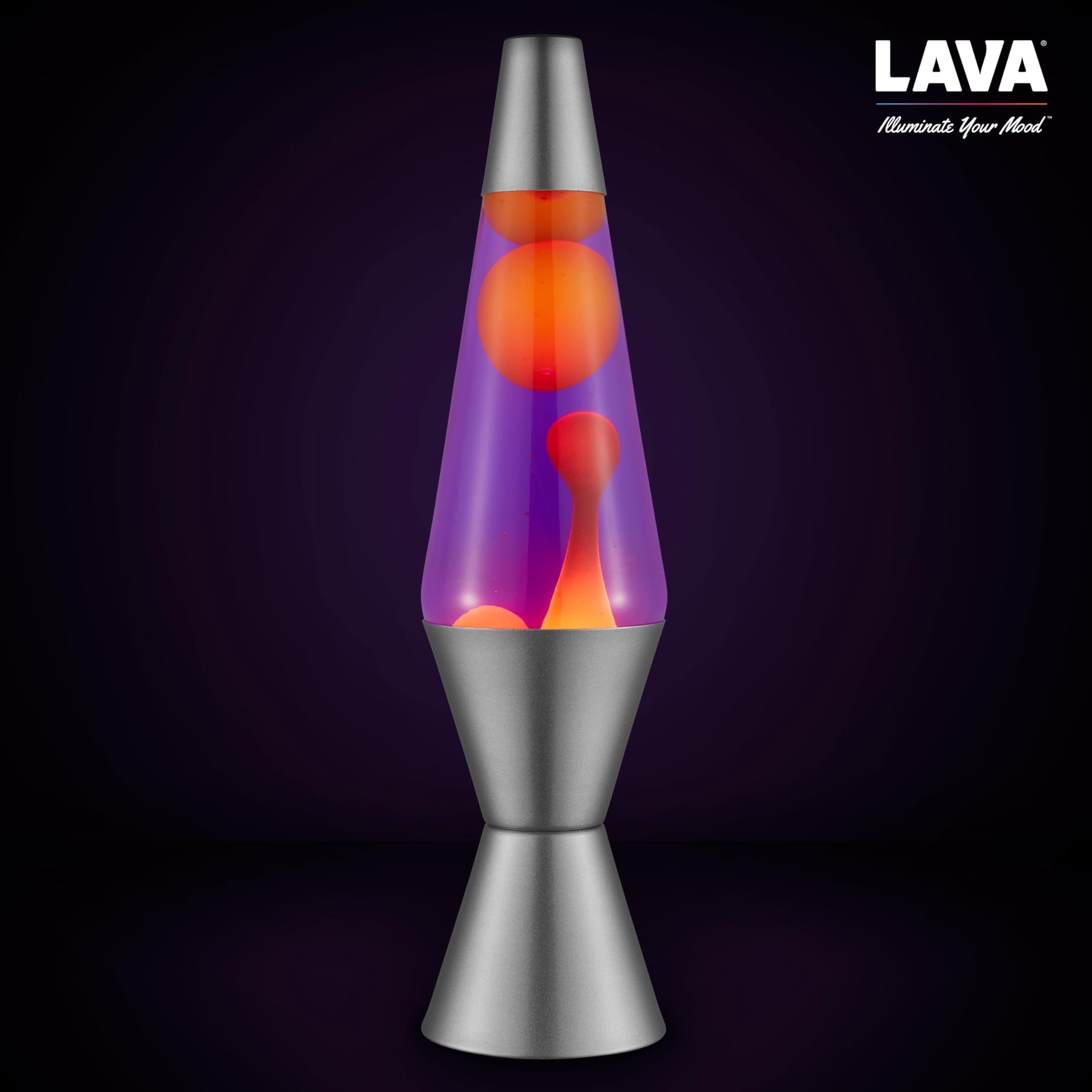 Lava Lite comparación de tamaño sobre mesa para valorar escala 14.5 pulgadas