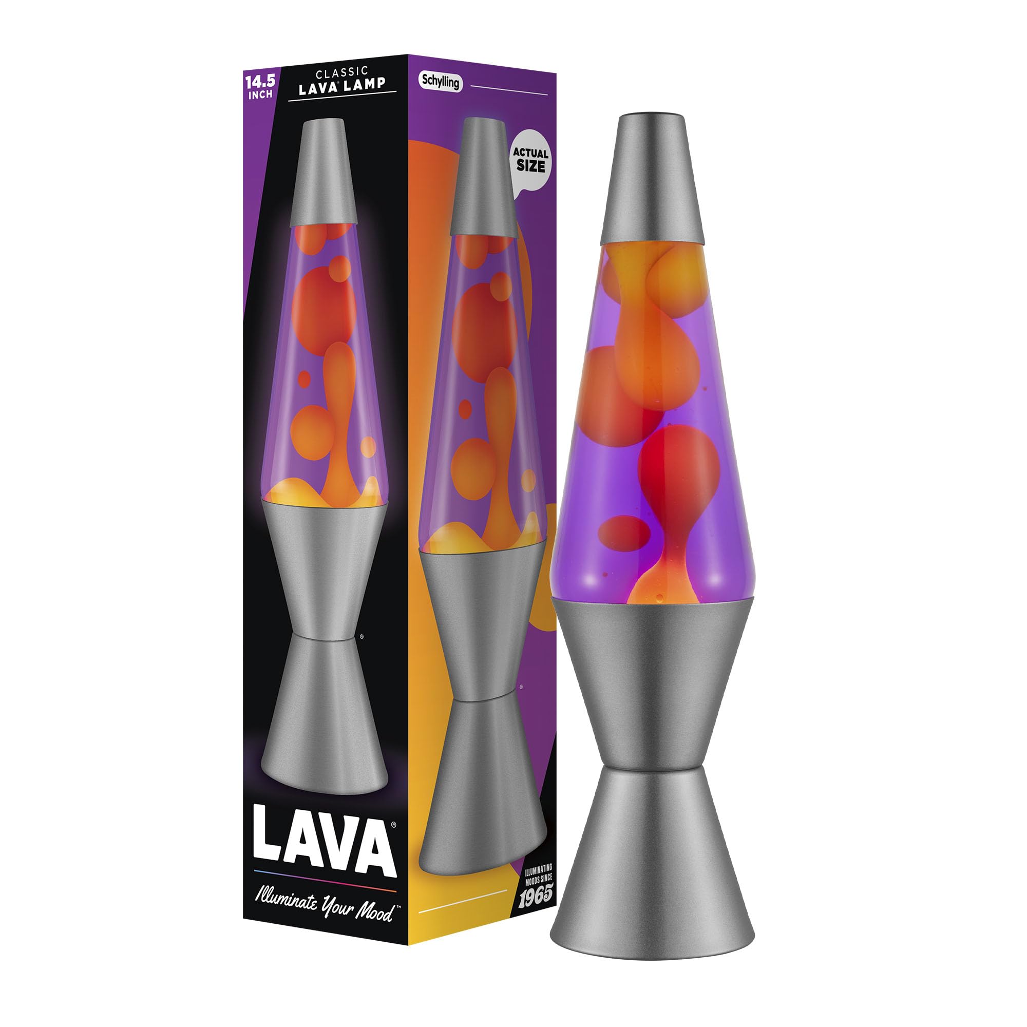 Lava Lite Purple Sunset vista frontal mostrando burbujeo y luz ambiental