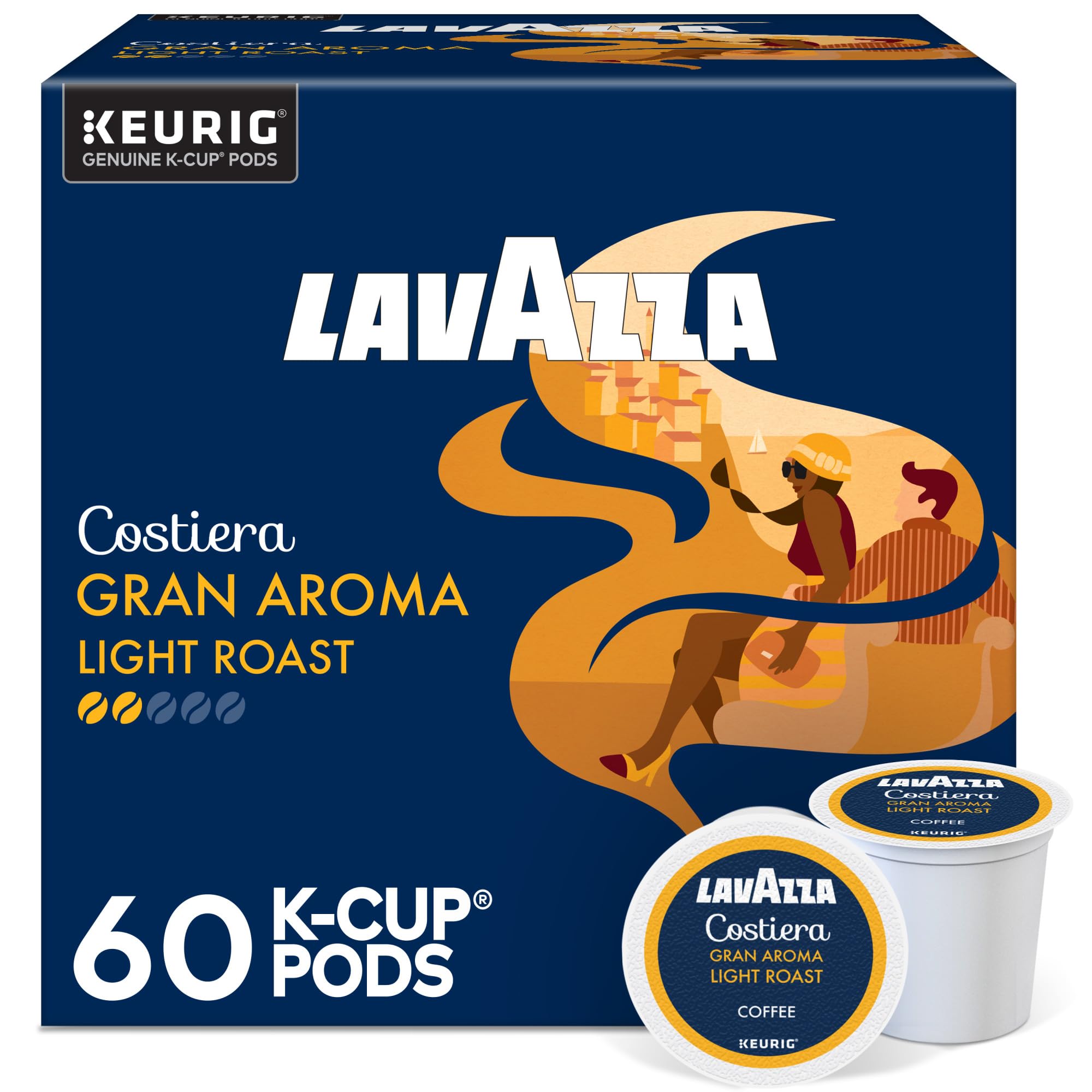 Lavazza Costiera frente del empaque mostrando caja y cantidad conveniente
