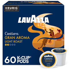 Lavazza Costiera frente del empaque mostrando caja y cantidad conveniente