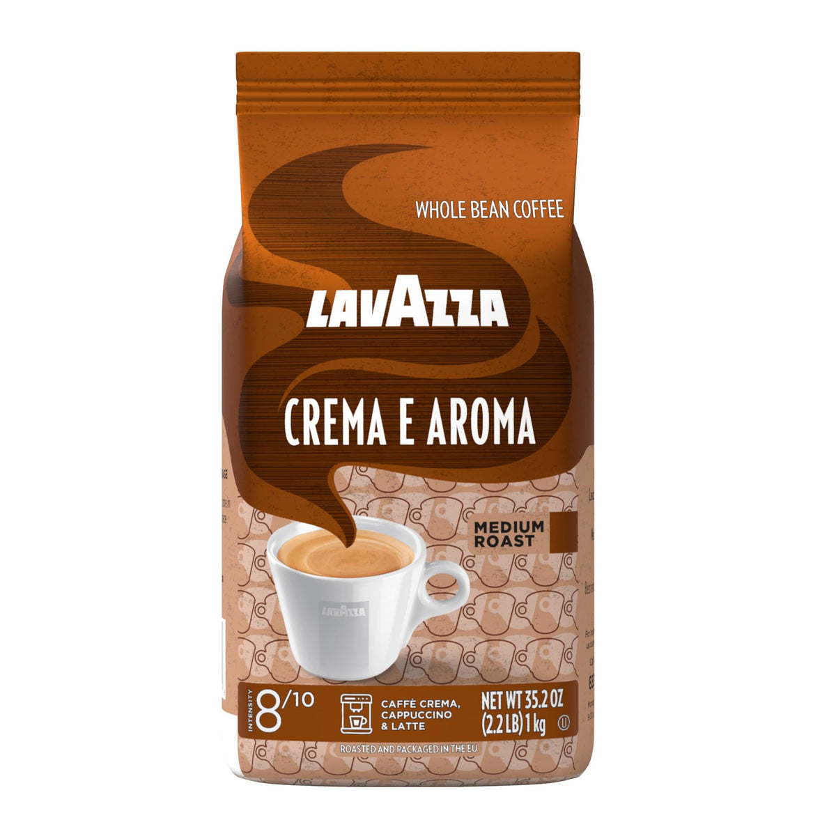Lavazza bolsa frontal 2.2 lb mostrando la marca y el empaque, ideal para conservar aroma