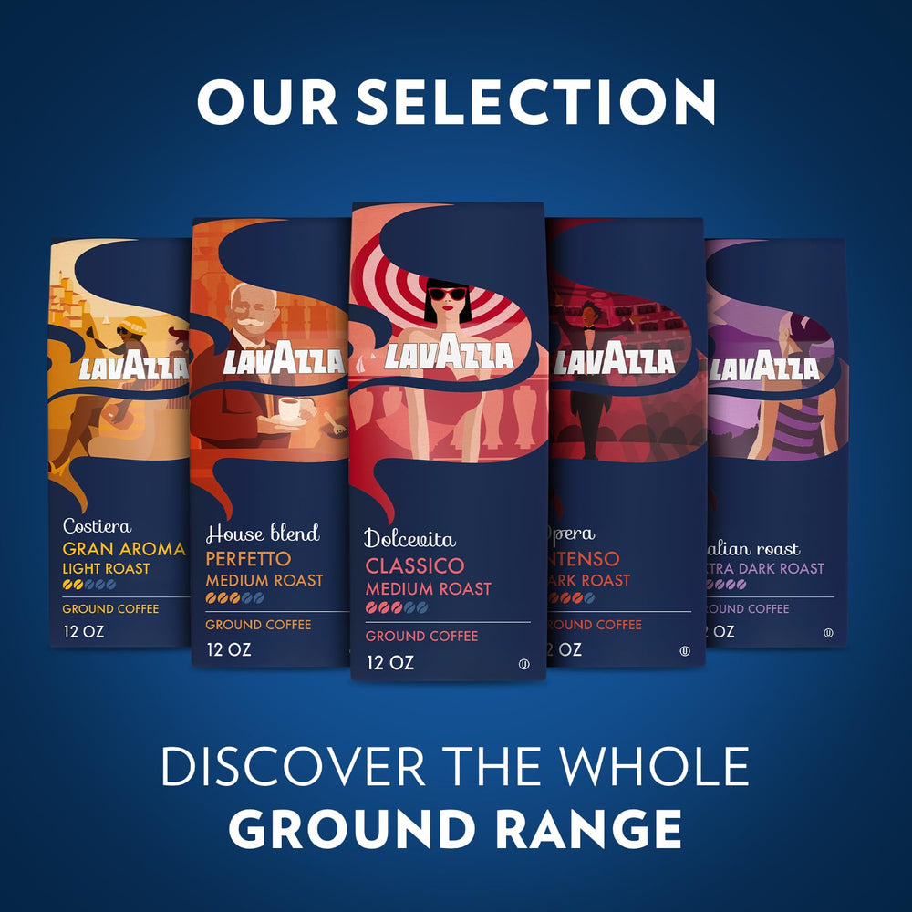 Lavazza Dolcevita bolsas apiladas indicando ahorro y almacenamiento práctico