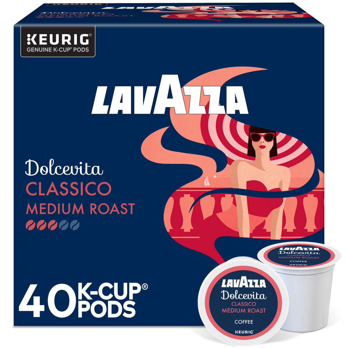 Lavazza Dolcevita front box showing package and 40-count benefit