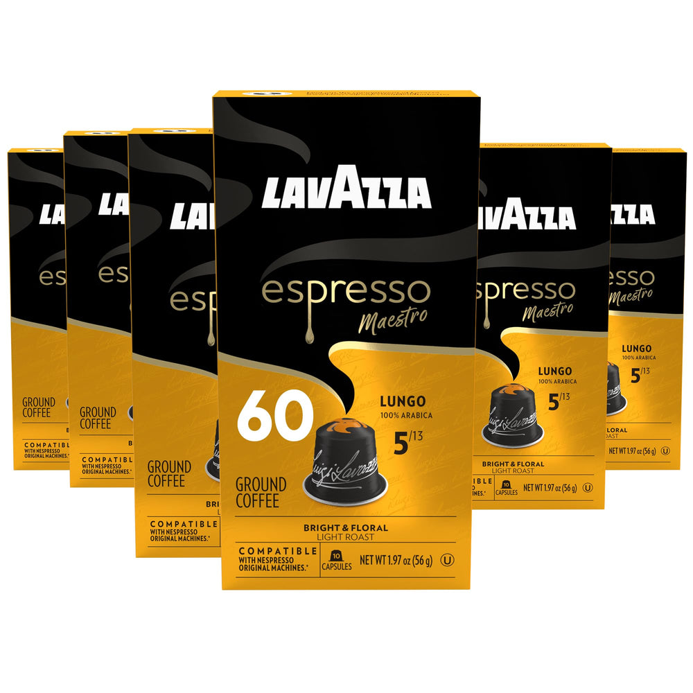 Lavazza embalaje frontal mostrando 60 cápsulas y beneficios aromáticos