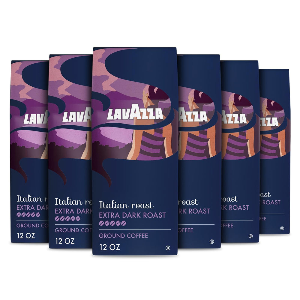 Lavazza frente del paquete con seis bolsas, conserva frescura y volumen