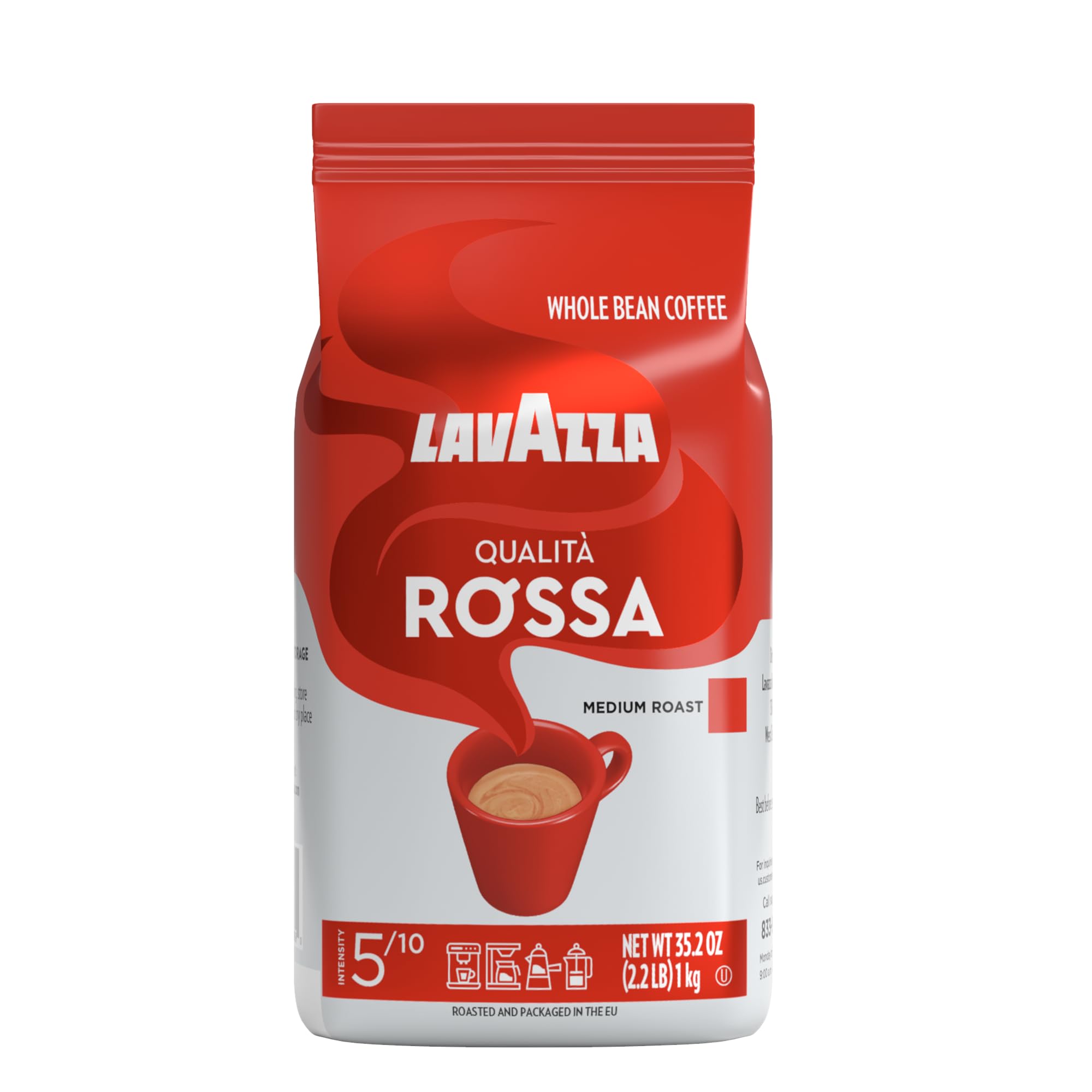 Lavazza envase frontal 2.2 lb conservando frescura y tamaño claro